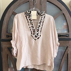 Entro Women's Blush Top with Leopard Accent